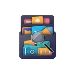 Folder icon featuring a magnifying glass, representing the C2W File Finder Pro application for efficient file searching.